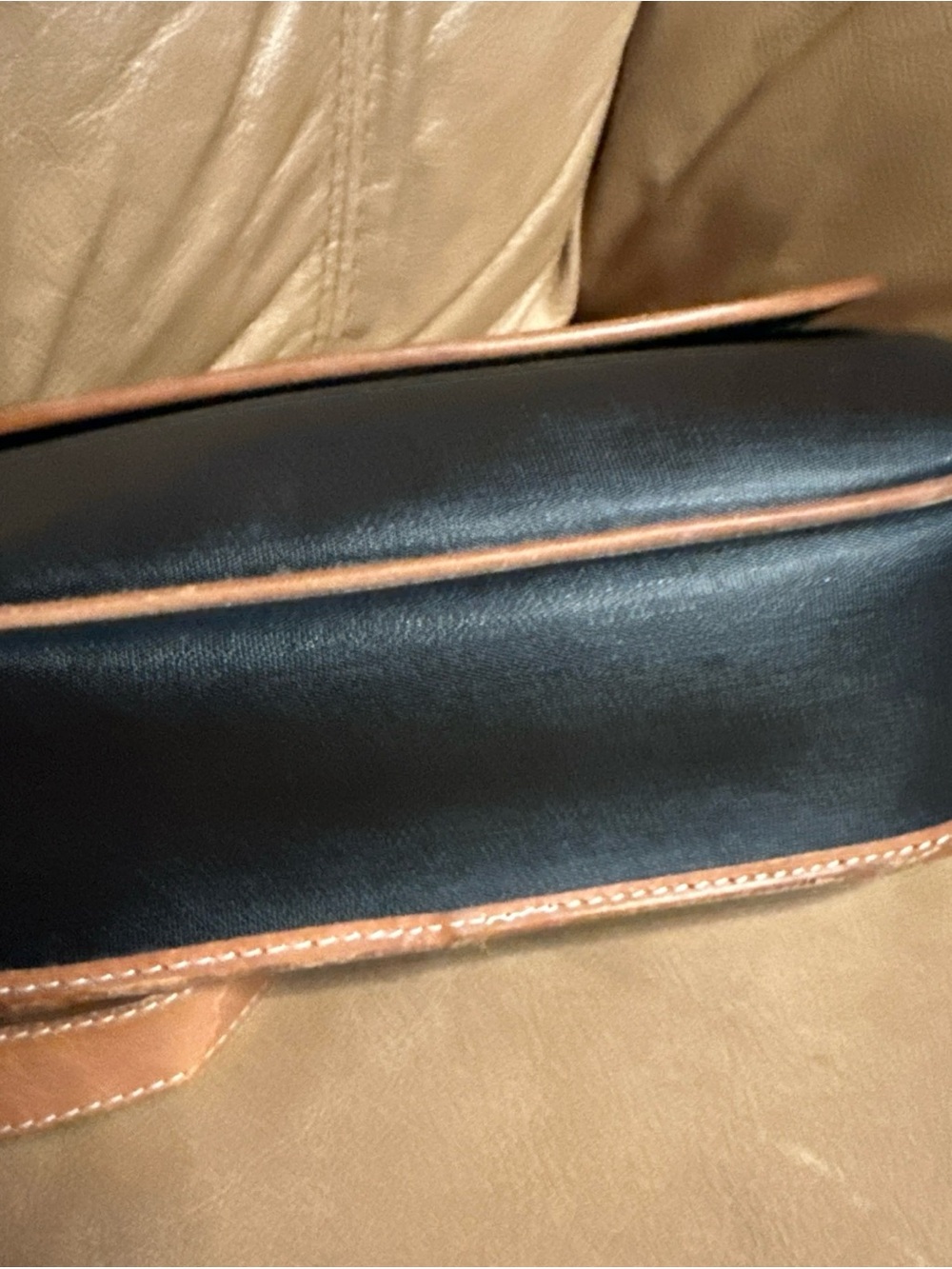 Vintage Christian Dior Black Canvas with Beige Leather Crossbody Saddle Bag - Picture 6 of 16
